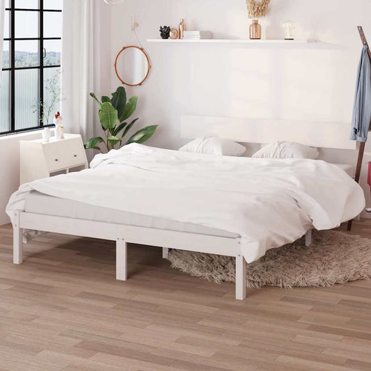 Bed Frame without Mattress White Solid Wood Pine King Size