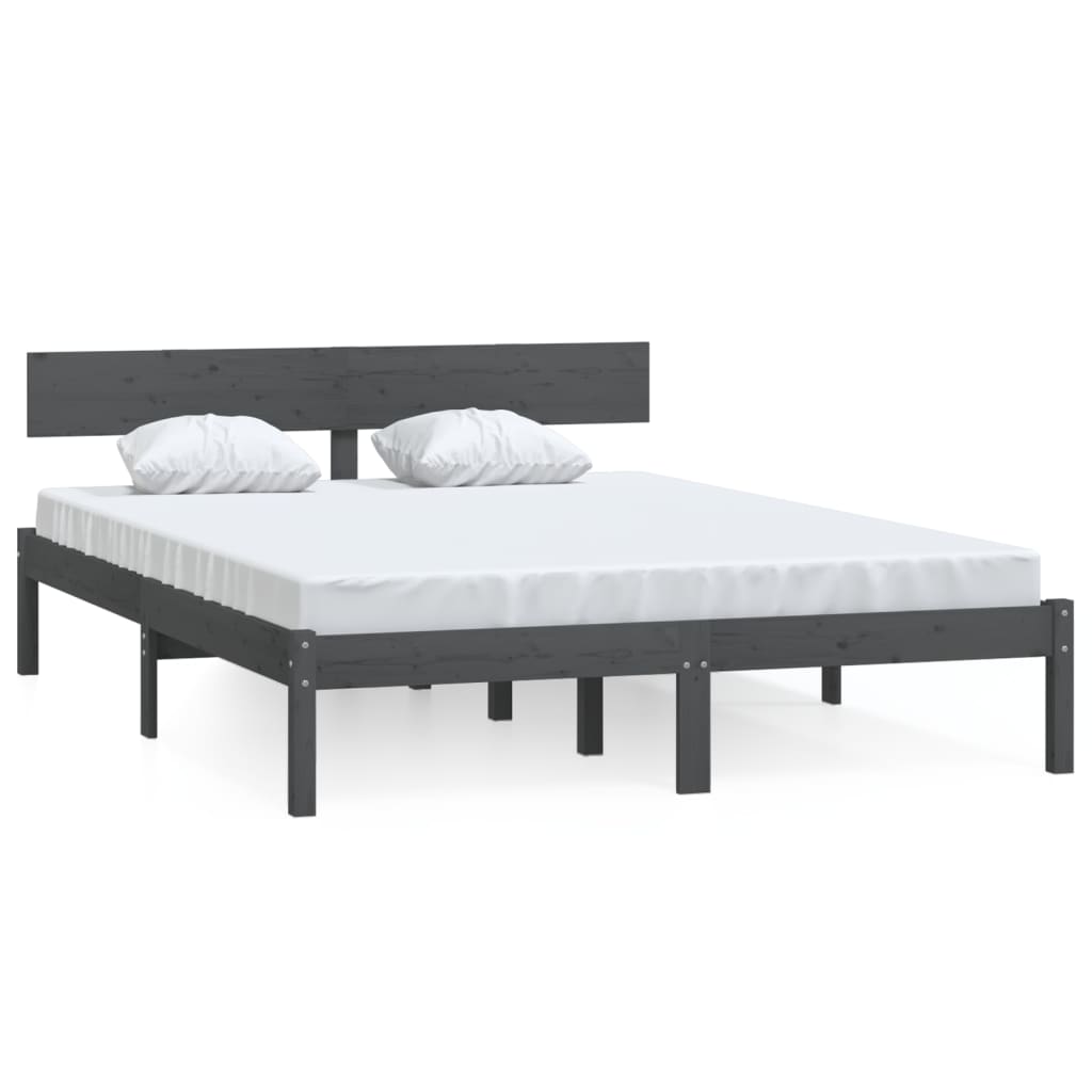 Bed Frame without Mattress Grey Solid Wood Pine King Size
