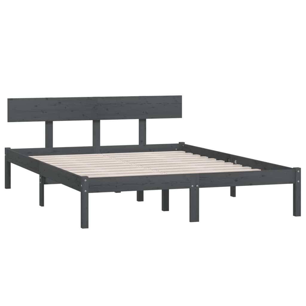Bed Frame without Mattress Grey Solid Wood Pine King Size
