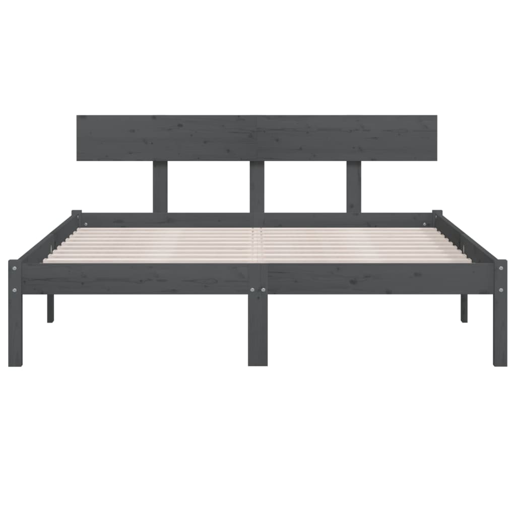Bed Frame without Mattress Grey Solid Wood Pine King Size