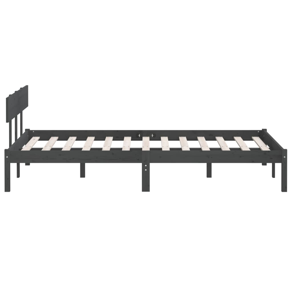 Bed Frame without Mattress Grey Solid Wood Pine King Size