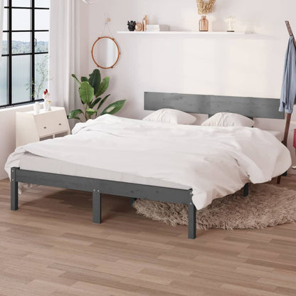 Bed Frame without Mattress Grey Solid Wood Pine King Size