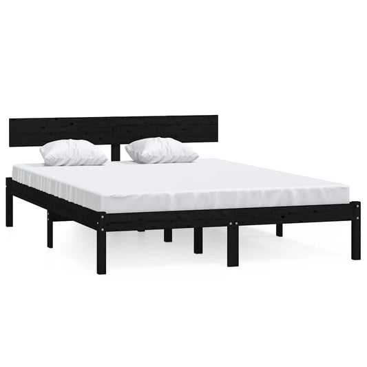 Bed Frame without Mattress Black Solid Wood Pine King Size