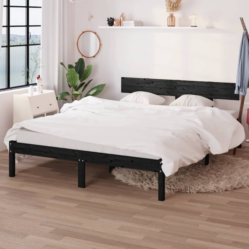 Bed Frame | Black | Solid Pinewood | Double | Sturdy | Bed Frame