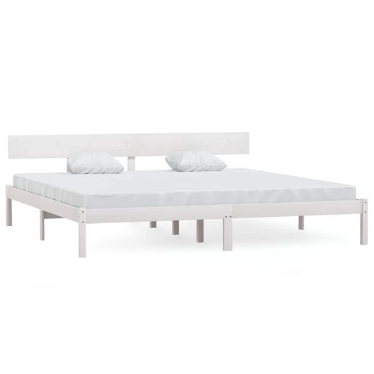Bed Frame without Mattress White Solid Wood Super King