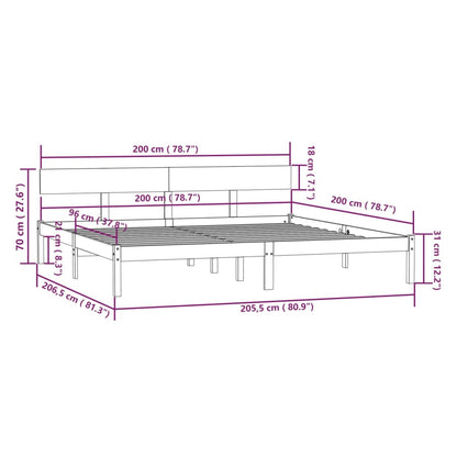 Bed Frame | Grey | Solid pinewood | 200 x 200 cm | Durable | Bed Frame