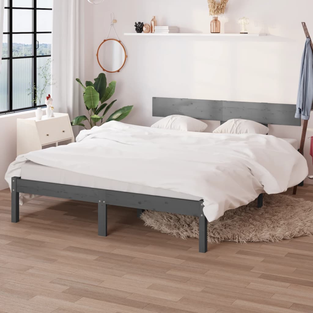 Bed Frame | Grey | Solid pinewood | 200 x 200 cm | Durable | Bed Frame
