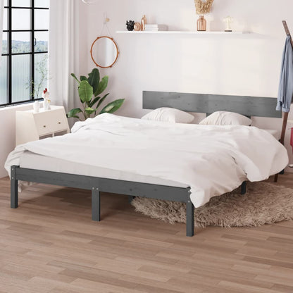 Bed Frame | Grey | Solid pinewood | 200 x 200 cm | Durable | Bed Frame