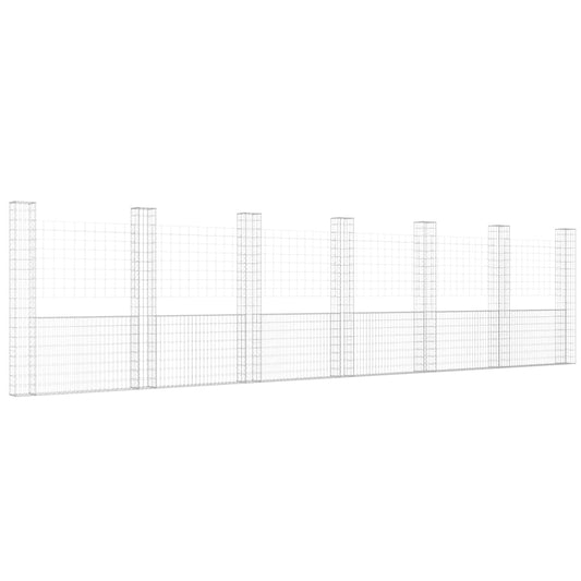 U-shape Gabion Basket with 7 Posts Iron 740x20x200 cm