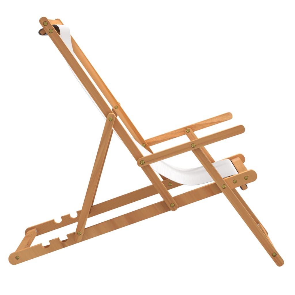 Folding Beach Chair Solid Wood Teak Cream