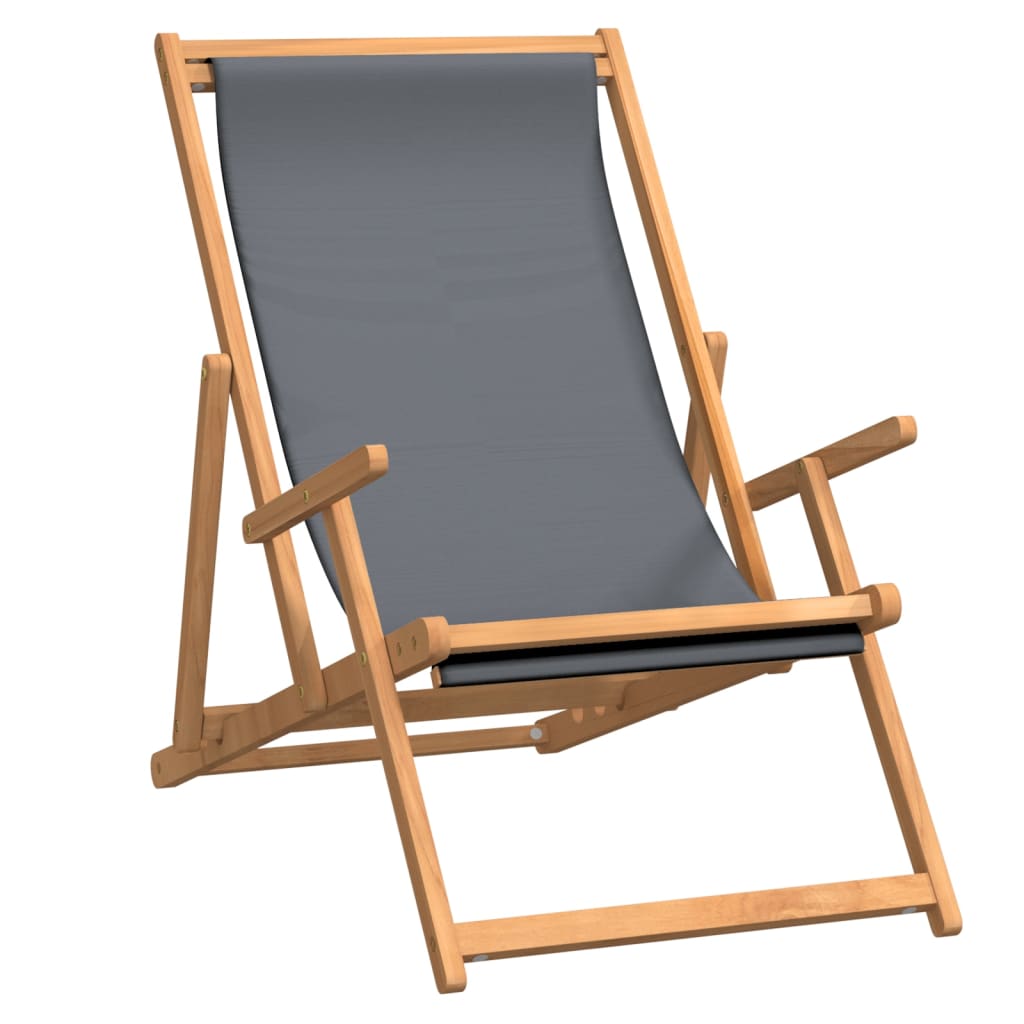 Folding Beach Chair Solid Wood Teak Grey