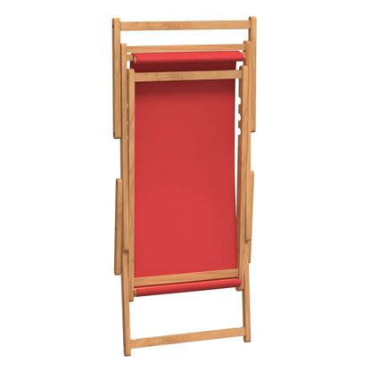 Folding Beach Chair Solid Wood Teak Red