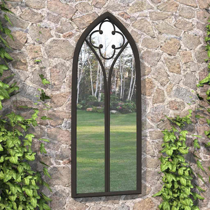 Garden Mirror | Black | Iron, Glass | 70x30 cm | Decorative inlays