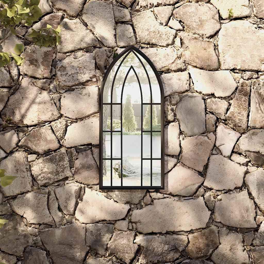 Garden Mirror | Black | Iron, Glass | 70x30 cm | Decorative Inlays