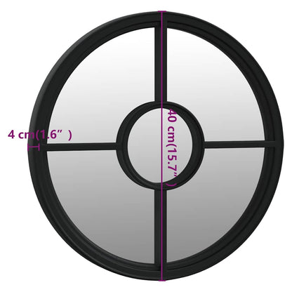 Garden Mirror Black 40x4 cm Iron Round for Outdoor Use