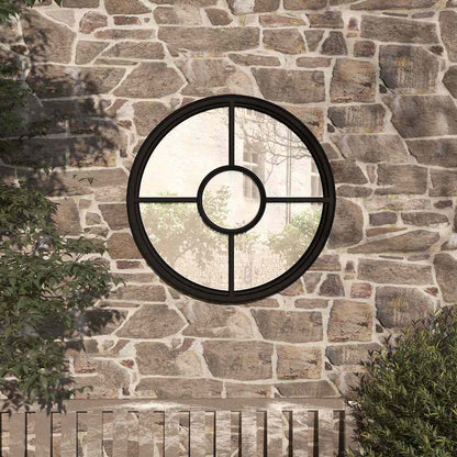 Round Garden Mirror | Black | Iron | Medium | Decorative Inlays | Mirror