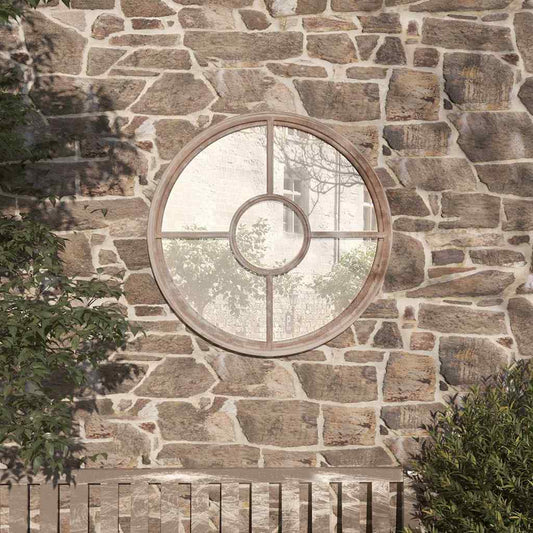 Round Garden Mirror | Sand | Iron | Large | Decorative Inlays
