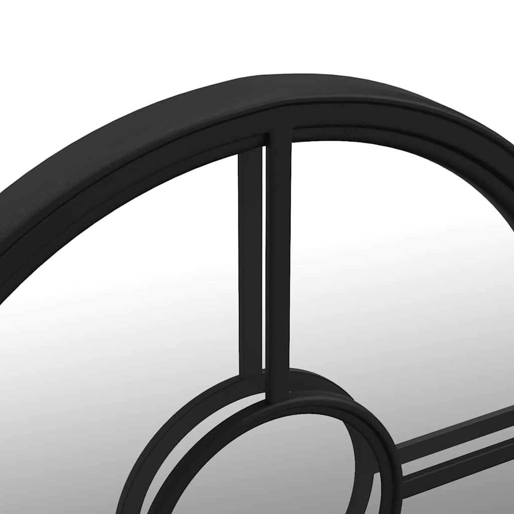 Round Garden Mirror | Black | Iron | 60 cm diameter | Decorative Inlays