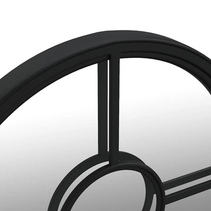 Round Garden Mirror | Black | Iron | 60 cm diameter | Decorative Inlays