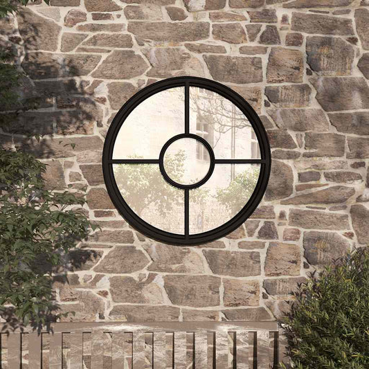 Garden Mirror Black 60x4 cm Iron Round for Outdoor Use