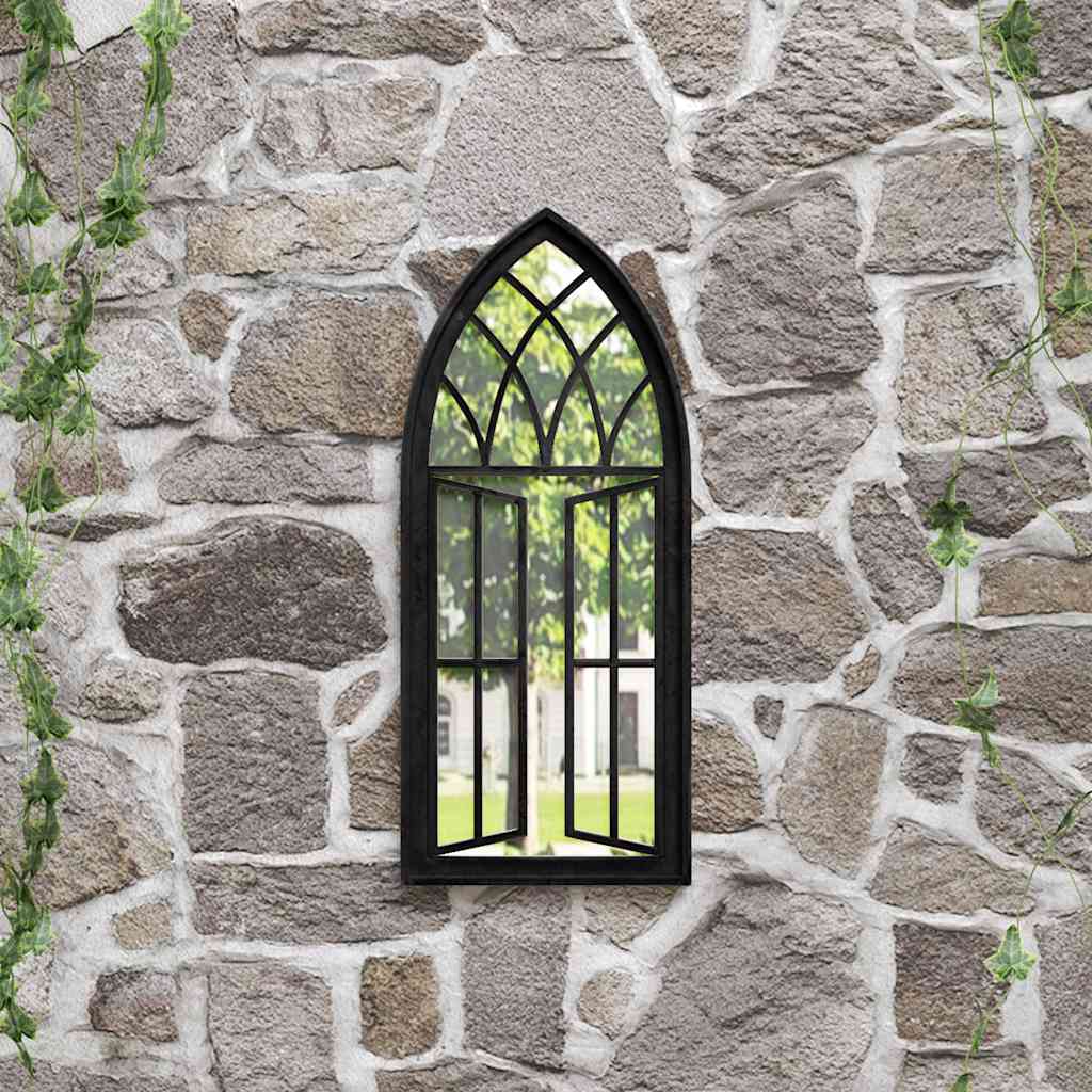Garden Mirror | Black | Iron, Glass | 70x30 cm | Decorative Inlays