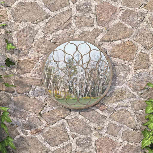 Round Garden Mirror | Sand | Iron, Glass | 60 cm diameter