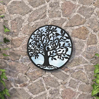 Round Garden Mirror | Black | Iron, Glass | Medium | Decorative Inlays