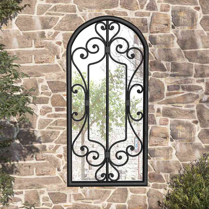Garden Mirror | Black | Iron, Glass | 100x45 cm | Decorative Inlays