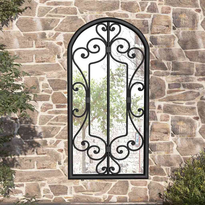 Garden Mirror | Black | Iron, Glass | 70x30 cm | Decorative Inlays