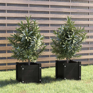 Garden Planters 2 pcs Black 31x31x31 cm Solid Pinewood