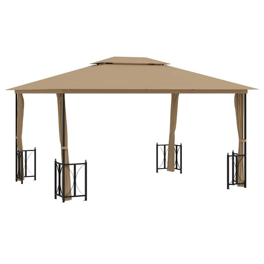 Gazebo with Sidewalls&Double Roofs 3x4 m Taupe