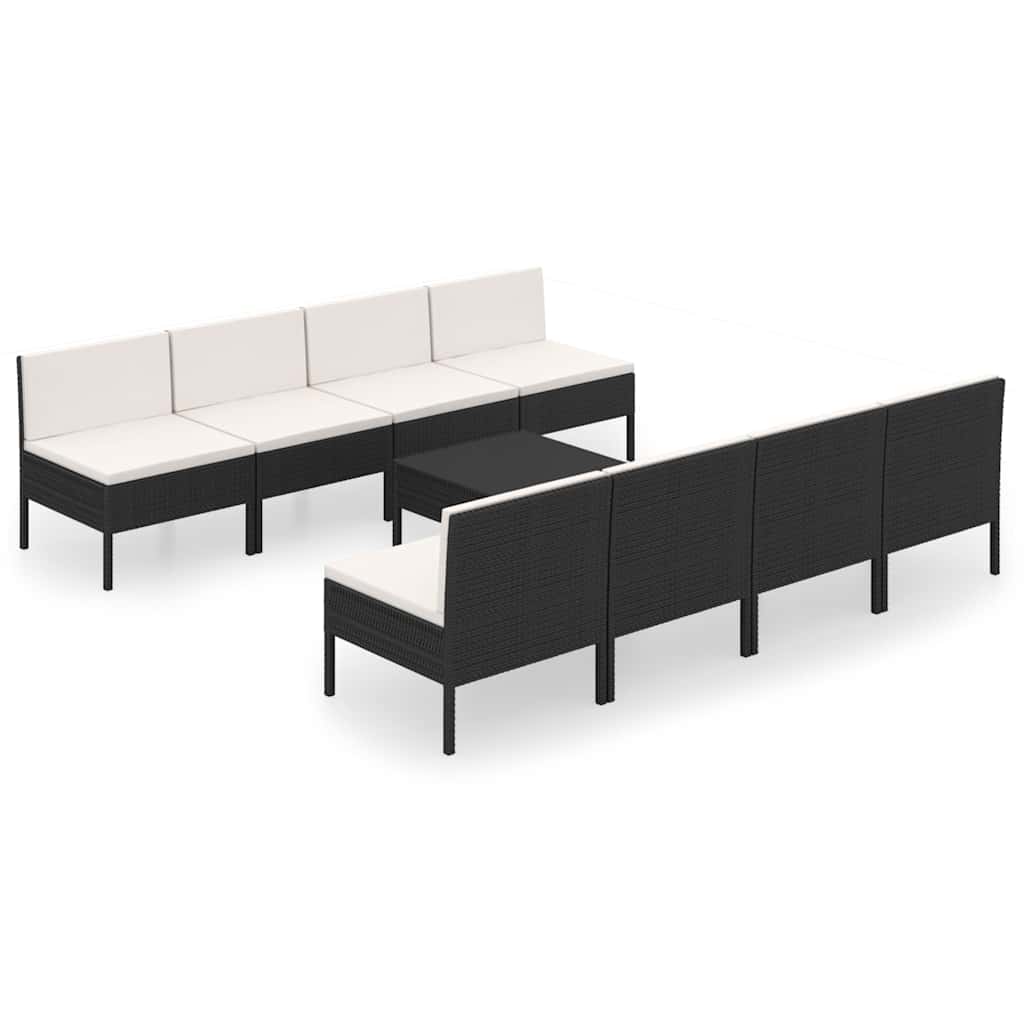 9 Piece Patio Lounge Set with Cushions Poly Rattan Black