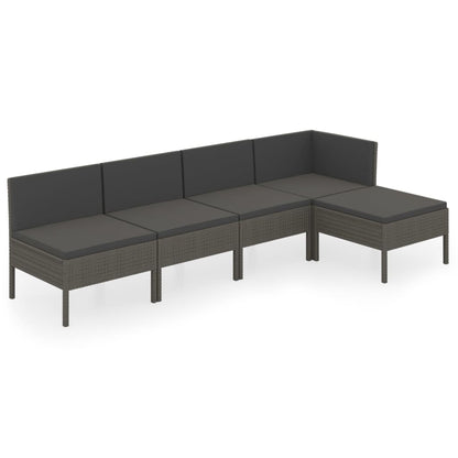5 Piece Patio Lounge Set with Cushions Poly Rattan Gray