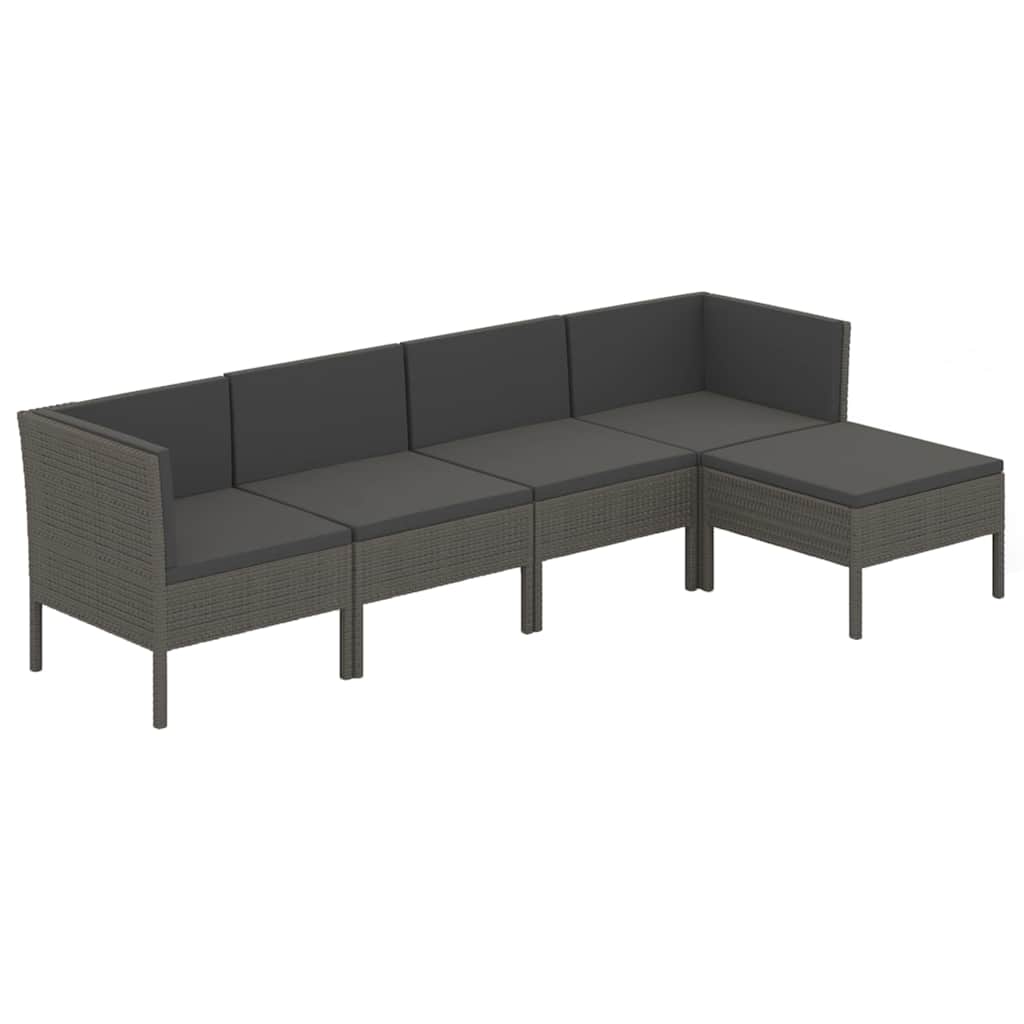 5 Piece Patio Lounge Set with Cushions Poly Rattan Gray