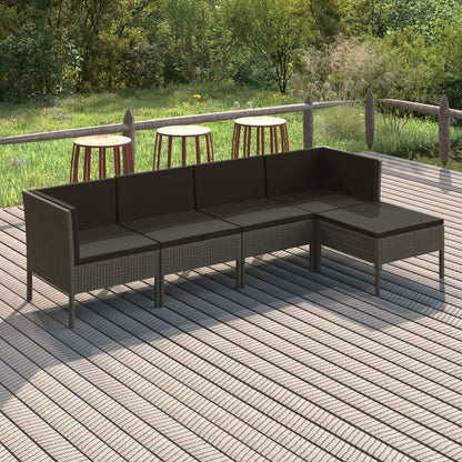 5 Piece Patio Lounge Set with Cushions Poly Rattan Gray