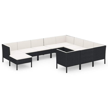 11 Piece Patio Lounge Set with Cushions Poly Rattan Black