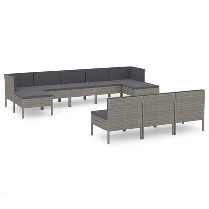 10 Piece Patio Lounge Set with Cushions Poly Rattan Gray