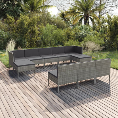 10 Piece Patio Lounge Set with Cushions Poly Rattan Gray
