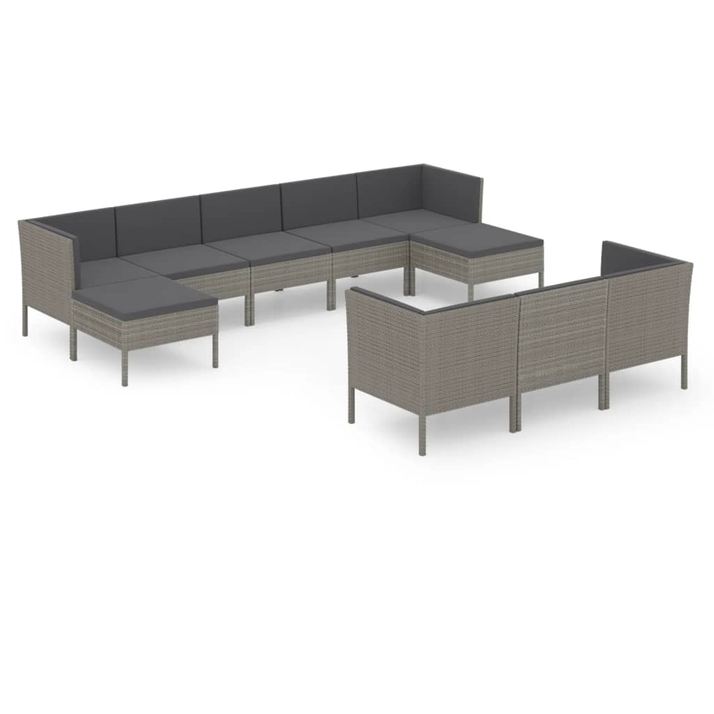 10 Piece Patio Lounge Set with Cushions Poly Rattan Gray