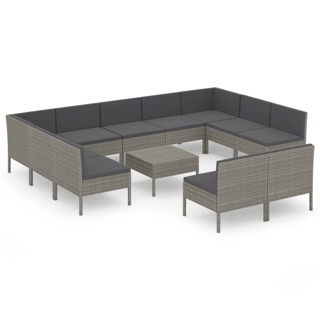 12 Piece Patio Lounge Set with Cushions Poly Rattan Gray