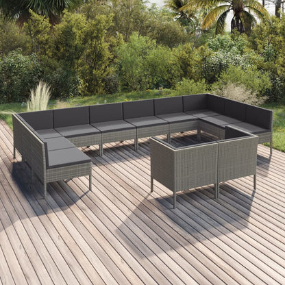 12 Piece Patio Lounge Set with Cushions Poly Rattan Gray