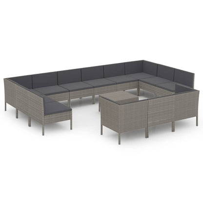 14 Piece Patio Lounge Set with Cushions Poly Rattan Gray