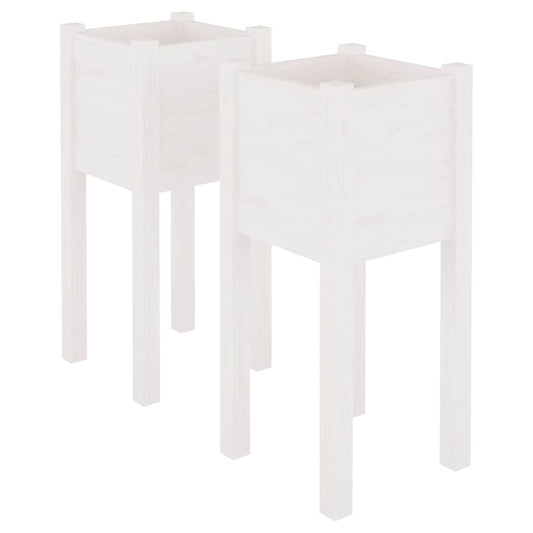 Planter | Set of 2 | White | Solid Pinewood | 31 x 31 x 70 cm | Durable