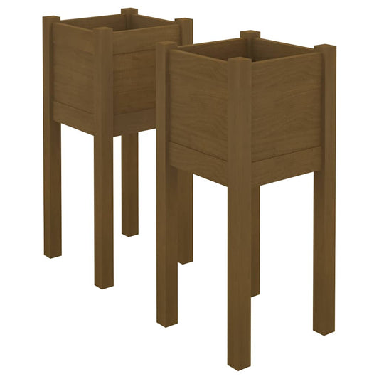 Planter | Set of 2 | Honey brown | Solid pinewood | Medium | Planters