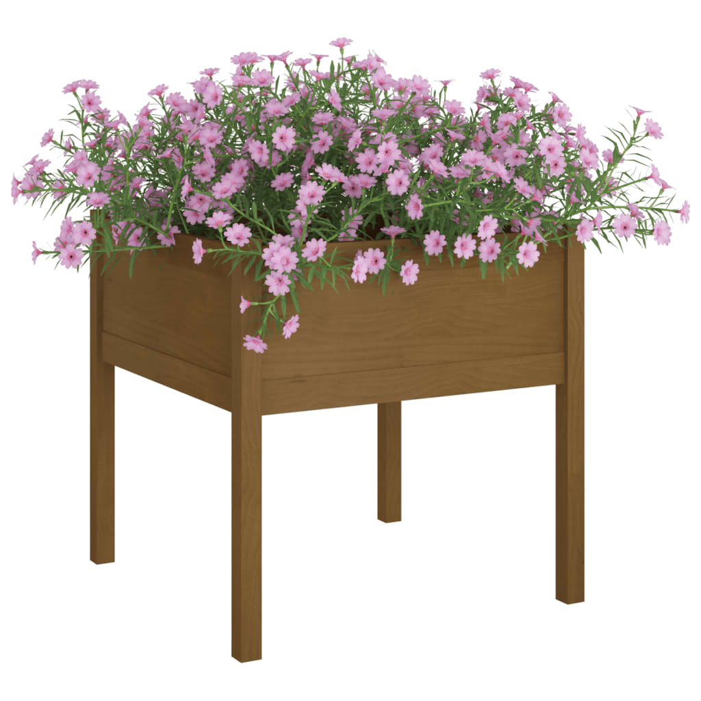 Garden Planter Honey Brown Solid Pine wood 27.6x27.6x27.6 in