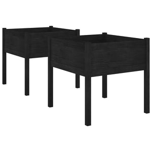 Garden Planters 2 pcs Black 70x70x70 cm Solid Pinewood