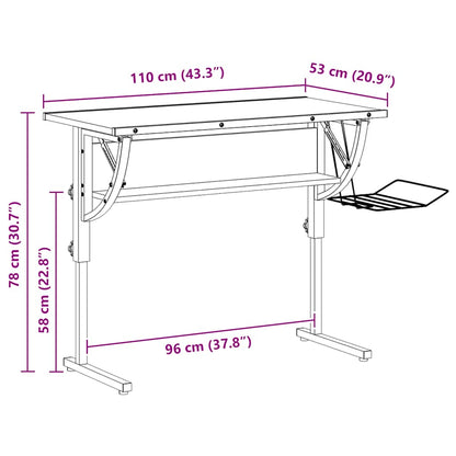 Craft Desk Black&Grey 110x53x(58-87) cm Engineered Wood&Steel