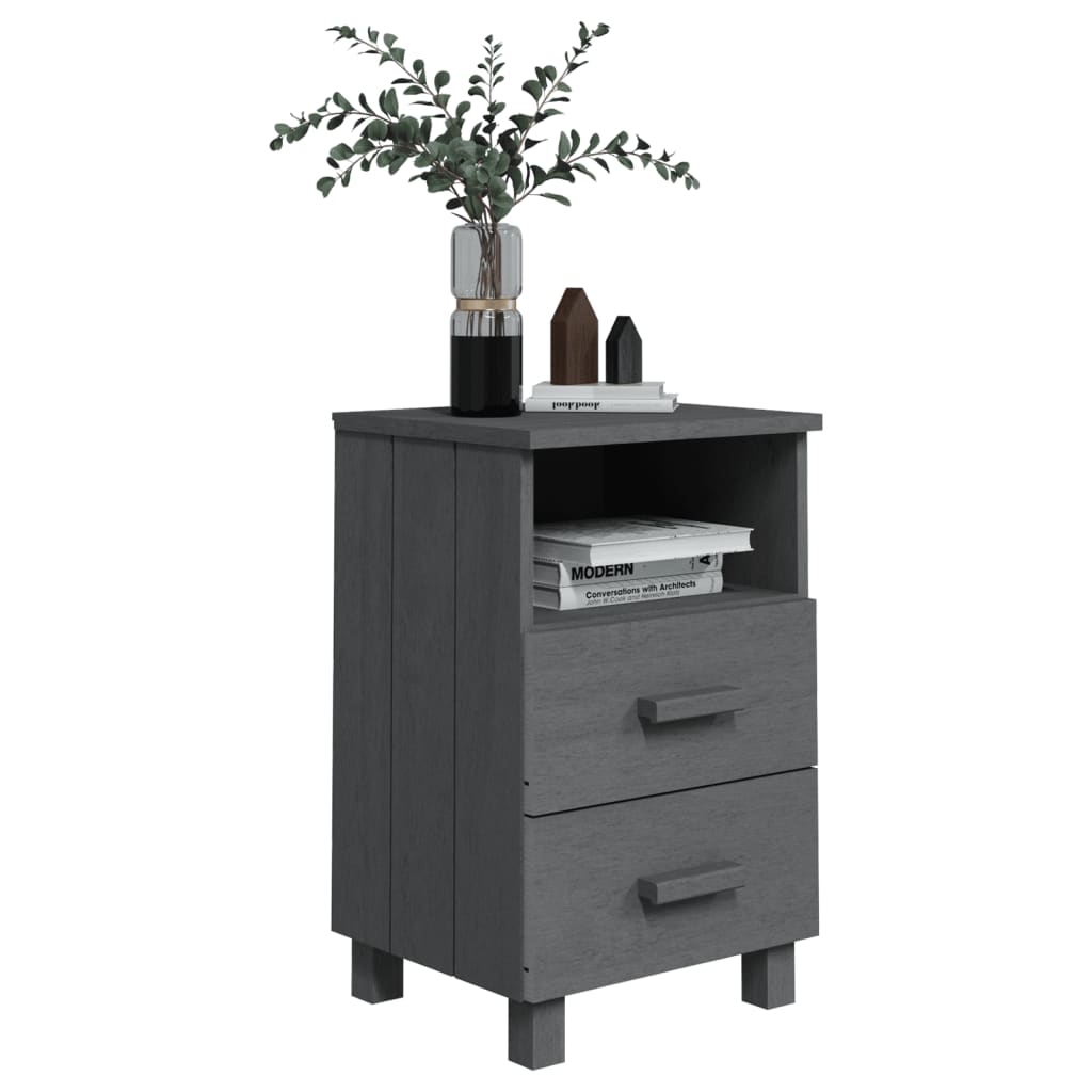 vidaXL Bedside Cabinet Dark Grey Solid pine, MDF 15.7 x 13.8 x 24.4 in