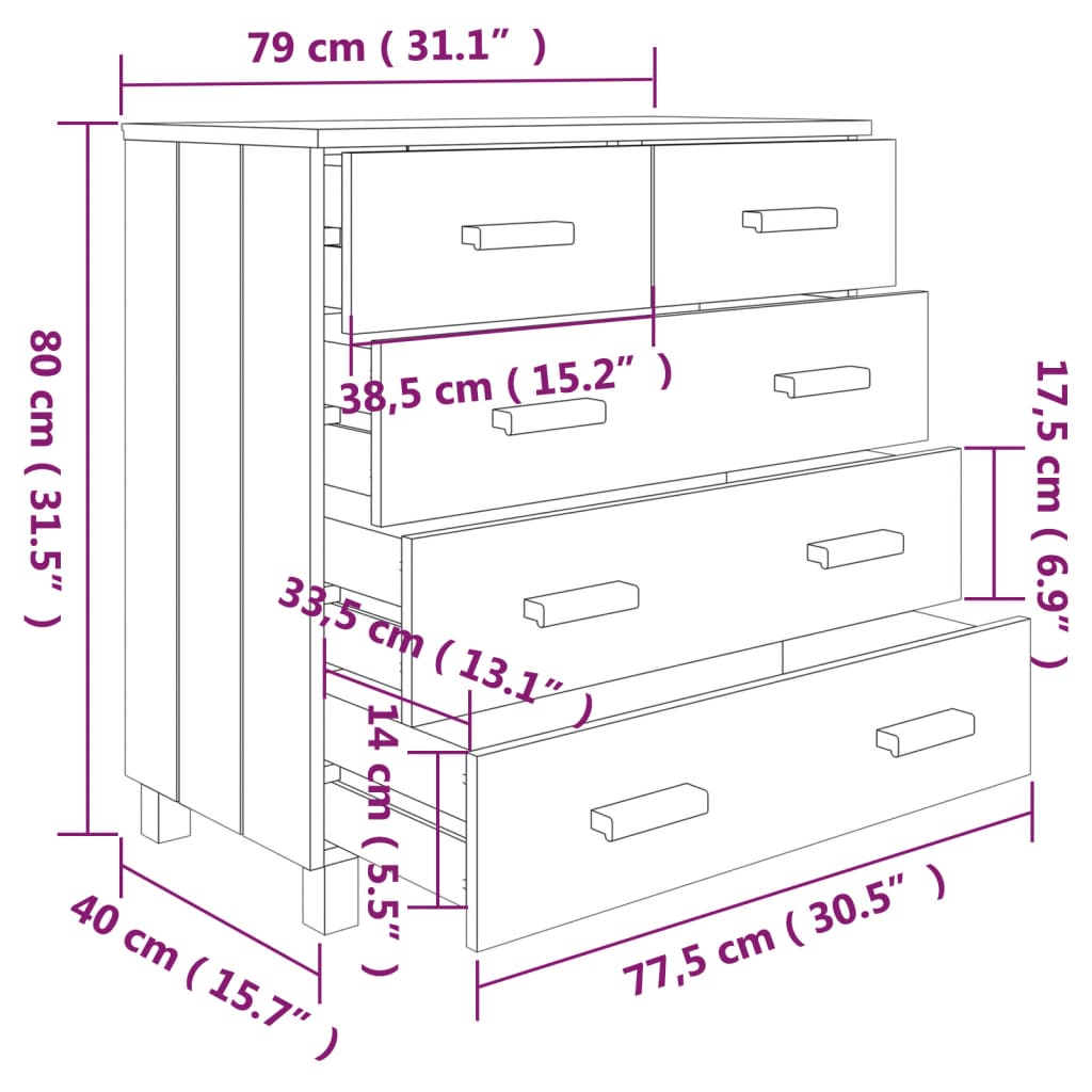 Sideboard HAMAR Light Gray 31.1"x15.7"x31.5" Solid Wood Pine