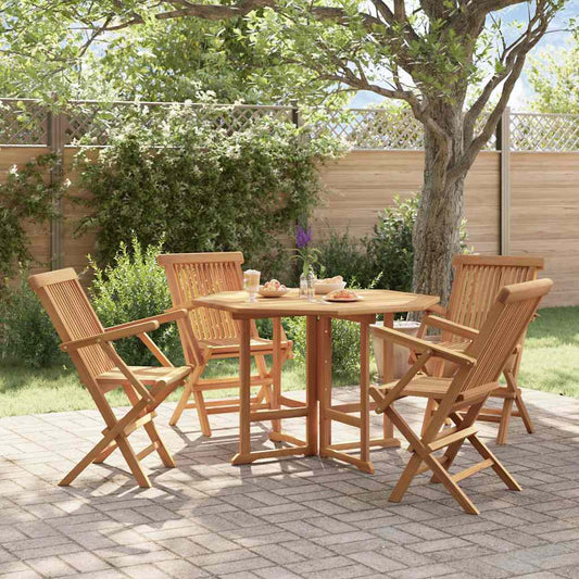 5 Piece Folding Outdoor Dining Set Solid Wood Teak